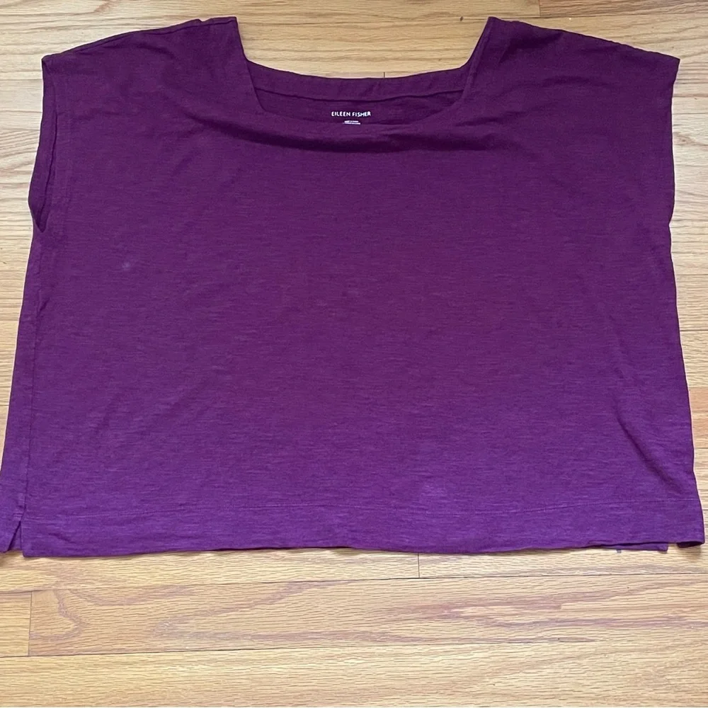 Eileen Fisher Women XL Purple Top Crop Boxy Square Neckline Hemp Organic Cotton - Picture 2 of 15